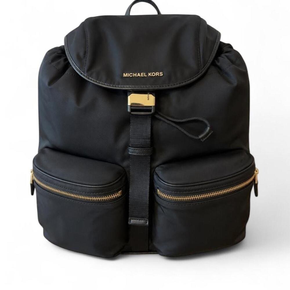 Michael Kors like new black nylon cargo backpack with dust bag.
